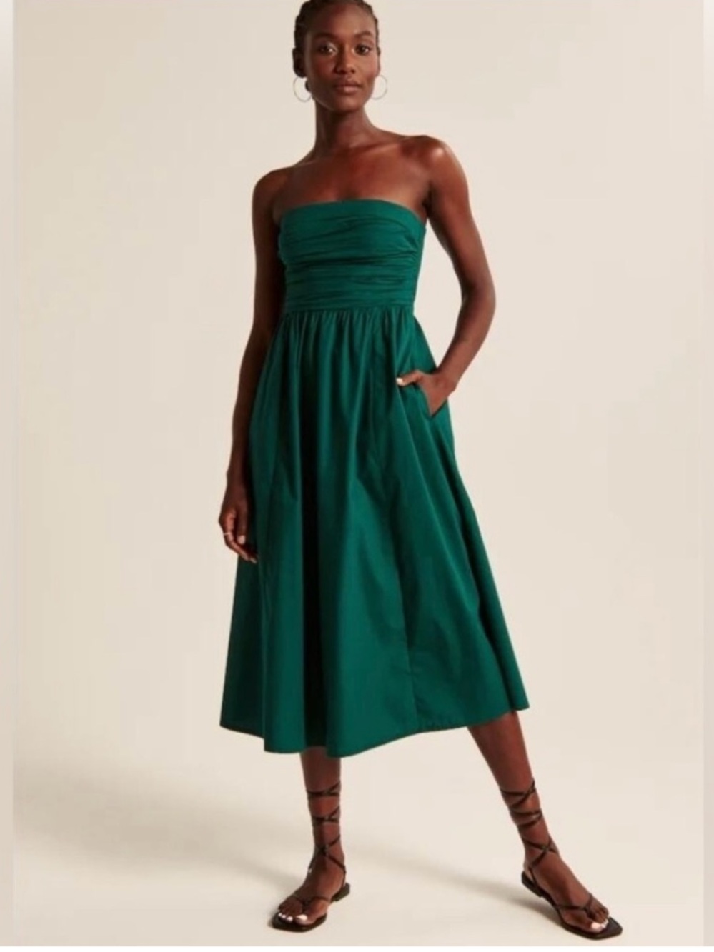 Abercrombie & Fitch Emerald Strapless Midi Dress